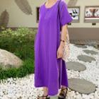Round-neck Pocket-detail Linen Blend T-shirt Dress