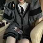 Contrast Trim Cardigan / Neck Tie Shirt