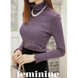 High-neck Lettuce-edge Glittered Top
