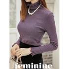 High-neck Lettuce-edge Glittered Top