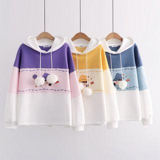 Color Block Cartoon Print Hoodie