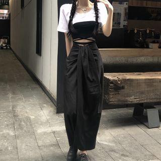 Short-sleeve Cropped T-shirt / Cropped Camisole Top / Plain Midi Skirt / Set