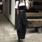 Short-sleeve Cropped T-shirt / Cropped Camisole Top / Plain Midi Skirt / Set
