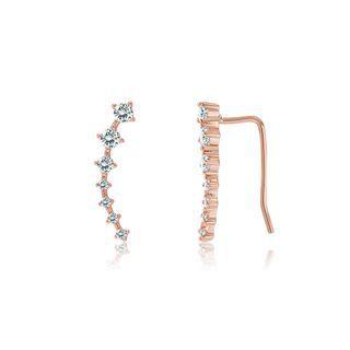 925 Sterling Silver Plated Rose Gold Simple Geometric Line Earrings With Austrian Element Crystal Rose Gold - One Size