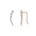 925 Sterling Silver Plated Rose Gold Simple Geometric Line Earrings With Austrian Element Crystal Rose Gold - One Size