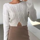 Plain Slit Cropped Cable-knit Sweater