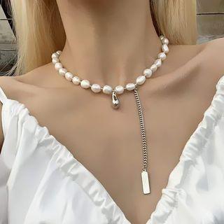 Faux Pearl Alloy Choker White Faux Pearl - Silver - One Size