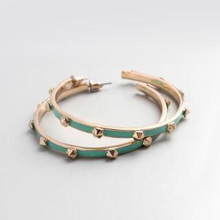 Studded Hoop Earring 1 Pair - Green - One Size