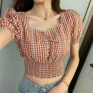 Plaid Puff Sleeve Top