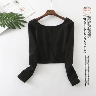 Cropped Long-sleeve Dance Top Black - One Size