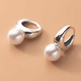 Faux Pearl Sterling Silver Earring 1 Pair - S925 Silver - Silver & White - One Size