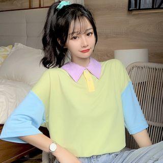 Loose-fit Short-sleeve Color Panel Polo Shirt