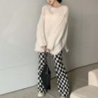 Plain Sweater / Check Straight-leg Pants