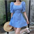 Puff-sleeve Drawstring Cutout Slim-fit Dress