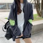Mock Two-piece Hooded Loose-fit Top