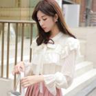 Ruffled Tie-neck Bell-sleeve Chiffon Blouse