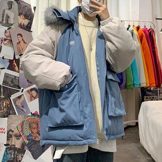 Faux-fur Color-block Padded Jacket