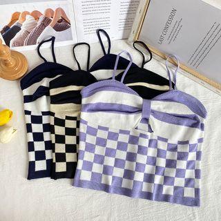 Checkerboard Ruched Knit Camisole Top