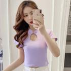 Mandarin Collar Short-sleeve Cropped T-shirt