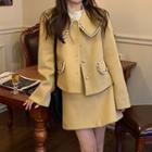 Set: Collared Single-breasted Jacket + Mini A-line Skirt