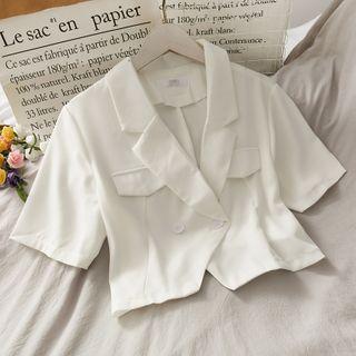 Double-breasted Lapel Crop Blouse