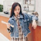 Pocket Detail Denim Jacket Dark Color - One Size