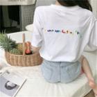 Short-sleeve Rainbow Embroidery T-shirt