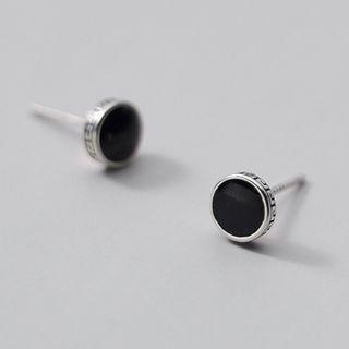 Disc Sterling Silver Earring 1 Pair - Silver & Black - One Size