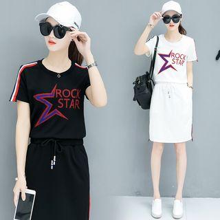 Mock Two-piece Print Short-sleeve Dress