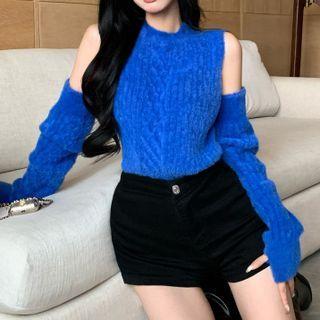Set: Knit Tank Top + Arm Sleeves Blue - One Size
