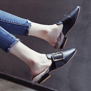 Faux Fur Buckled Mules