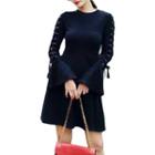 Long-sleeve Lace-up A-line Mini Dress