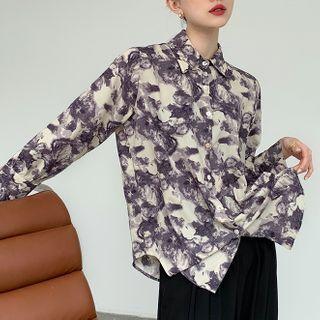 Color-block Single-breasted Long-sleeve Shirt