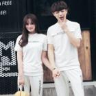 Set: Couple Matching Lettering T-shirt + Cropped Pants