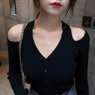 V-neck Cold-shoulder Knit Top
