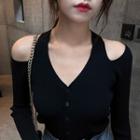 V-neck Cold-shoulder Knit Top