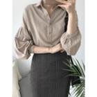 Puff Long-sleeve Half-placket Top