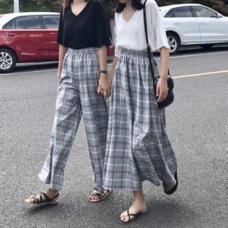 Check Elastic-waist Skirt / Wide-leg Pants