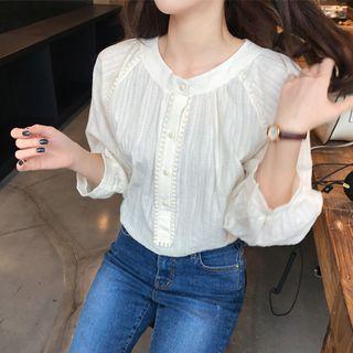 Puff-sleeve Shirred Blouse