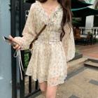Floral Long-sleeve A-line Dress / Belt