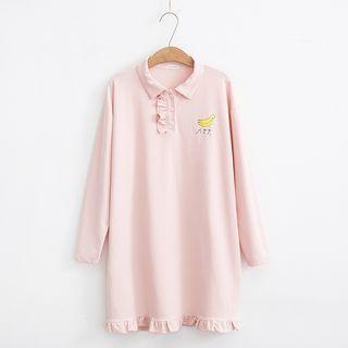 Ruffle Hem Long-sleeve Polo Shirt Dress