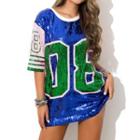 Short-sleeve Numbering Sequined T-shirt