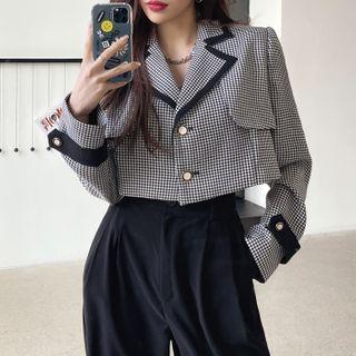 Flap Contrast-trim Cropped Blazer