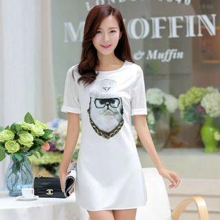 Cat Print Short Sleeve T-shirt Dress