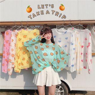 Orange Print Long-sleeve Top