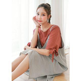 Elbow-sleeve Tie-cuff T-shirt