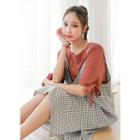 Elbow-sleeve Tie-cuff T-shirt