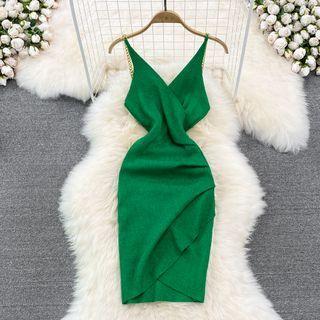 Chain Strap V-neck Knit Dress