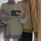 Mock-turtleneck Chevron Stripe Sweater