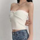 Ribbed-knit Knotted Plain Tube Top
